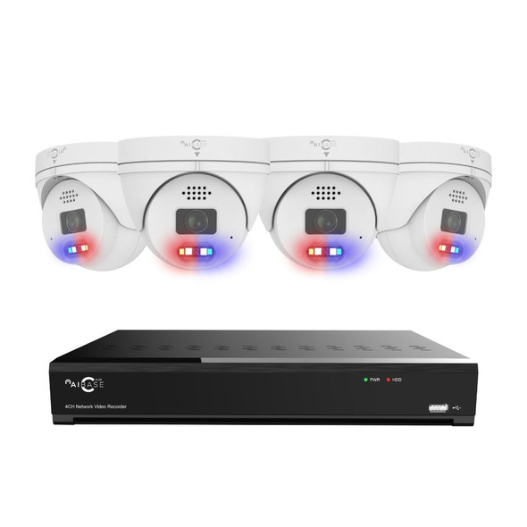 AIBASE 2K+ 4 Camera Capable IP System with 5MP Full Color Active Deterrence Wide Angle Weatherproof Turret Network Cameras (NDAA Compliant) AIBASE 2K+ 4 Camera Capable IP System with 5MP Full Color Active Deterrence Wide Angle Weatherproof Turret Network Cameras (NDAA Compliant)