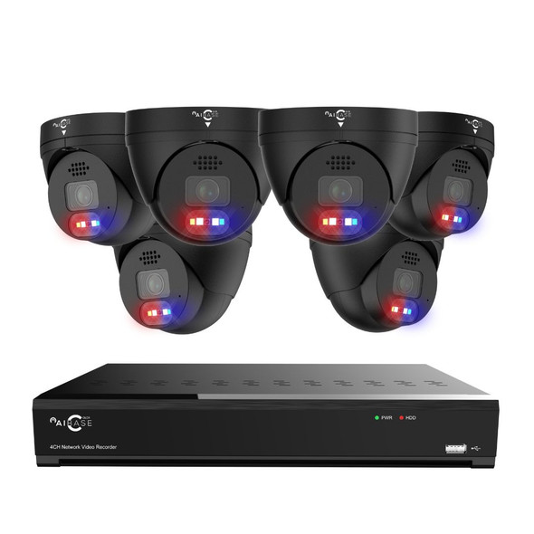 AIBASE 2K+ 8 Camera Capable IP System with 5MP Full Color Active Deterrence Wide Angle Weatherproof Turret Network Cameras (NDAA Compliant) AIBASE 2K+ 8 Camera Capable IP System with 5MP Full Color Active Deterrence Wide Angle Weatherproof Turret Network Cameras (NDAA Compliant)