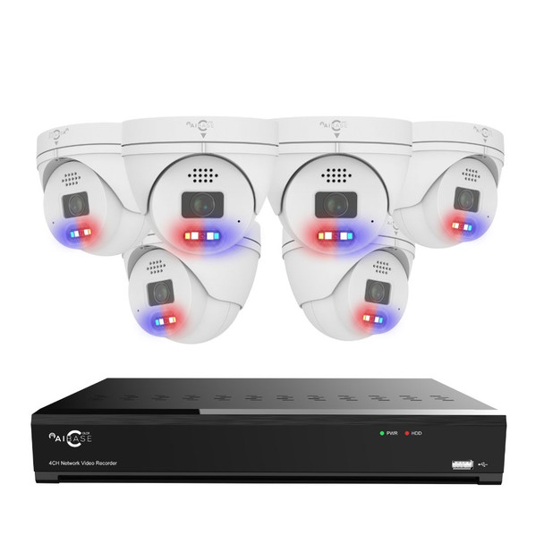 AIBASE 2K+ 8 Camera Capable IP System with 5MP Full Color Active Deterrence Wide Angle Weatherproof Turret Network Cameras (NDAA Compliant) AIBASE 2K+ 8 Camera Capable IP System with 5MP Full Color Active Deterrence Wide Angle Weatherproof Turret Network Cameras (NDAA Compliant)