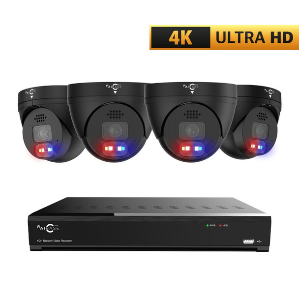 AIBASE 4K 4 Camera Capable IP System with 4K 8MP Full Color Active Deterrence Wide Angle Weatherproof Turret Network Cameras (NDAA Compliant) AIBASE 4K 4 Camera Capable IP System with 4K 8MP Full Color Active Deterrence Wide Angle Weatherproof Turret Network Cameras (NDAA Compliant)