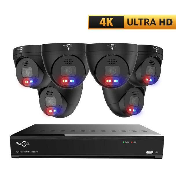 AIBASE 4K 8 Camera Capable IP System with 4K 8MP Full Color Active Deterrence Wide Angle Weatherproof Turret Network Cameras (NDAA Compliant) AIBASE 4K 8 Camera Capable IP System with 4K 8MP Full Color Active Deterrence Wide Angle Weatherproof Turret Network Cameras (NDAA Compliant)