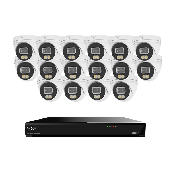 AIBASE 5MP HD TVI/CVI Analog System with (16) 5MP Day & Night Color Wide Angle Weatherproof Turret Cameras + 4K Hybrid Video Recorder (NDAA Compliant)