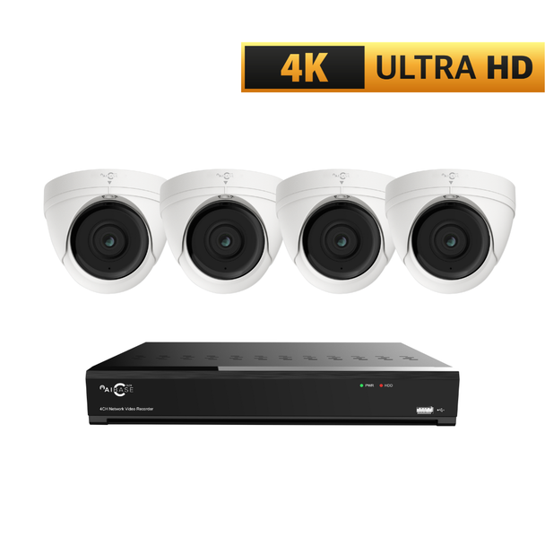 AIBASE 4K HD TVI/CVI Analog System with (4) 8MP Infrared Night Vision Weatherproof Turret Cameras + 4K Hybrid Video Recorder (NDAA Compliant)