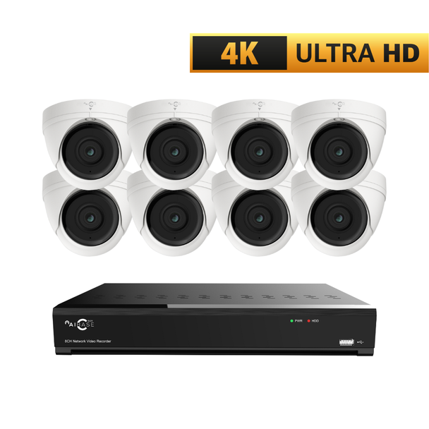 AIBASE 4K HD TVI/CVI Analog System with (8) 8MP Infrared Night Vision Weatherproof Turret Cameras + 4K Hybrid Video Recorder (NDAA Compliant)