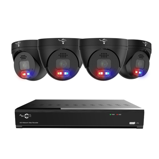 AIBASE 2K+ 4 Camera Capable IP System with 5MP Full Color Active Deterrence Wide Angle Weatherproof Turret Network Cameras (NDAA Compliant)