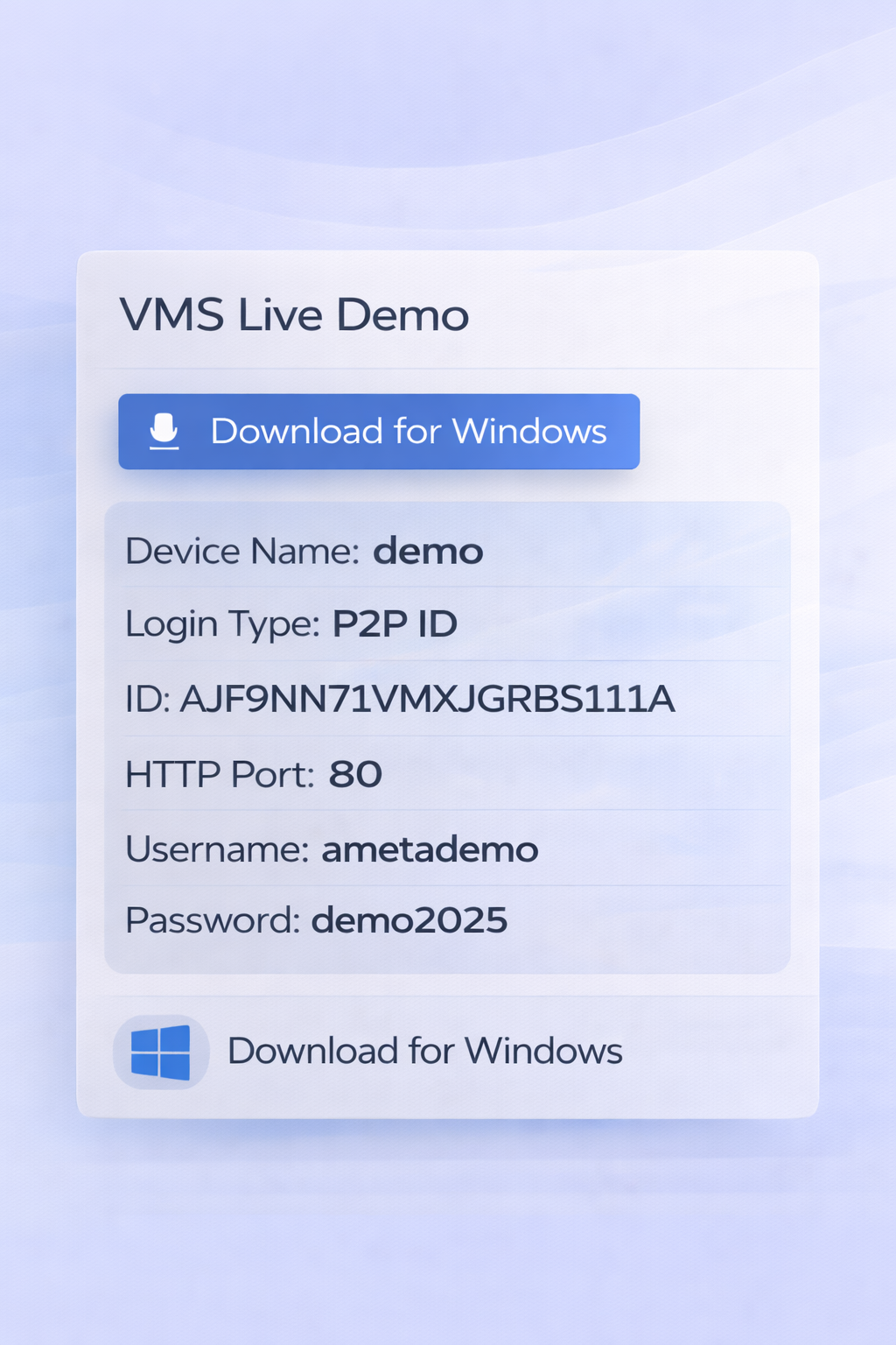 VMS demo connection details