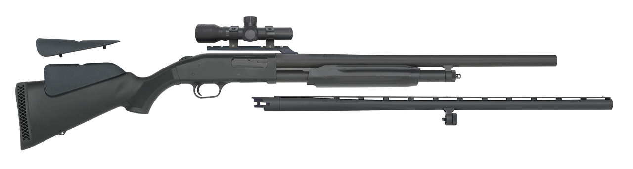 Mossberg 500 Field and Slug Combo 12 Gauge Pump Action Shotgun 28" and 24" Barrels 3" Chamber 5 Rounds with 2.5x20 Scope Synthetic Stock Matte Blued