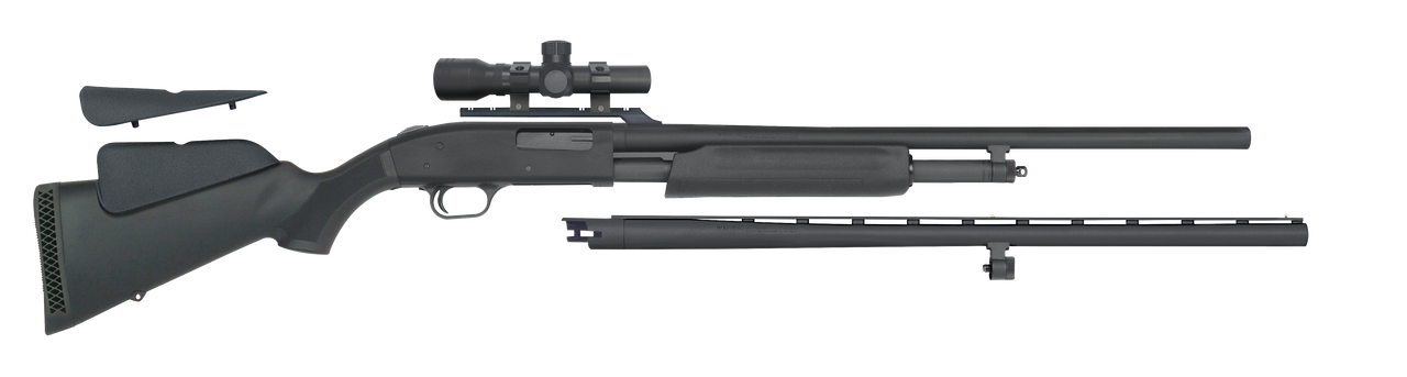 Mossberg 500 Field and Slug Combo 20 Gauge Pump Action Shotgun 26" and 24" Barrels 3" Chamber 5 Rounds with 2.5x20 Scope Synthetic Stock Matte Blued