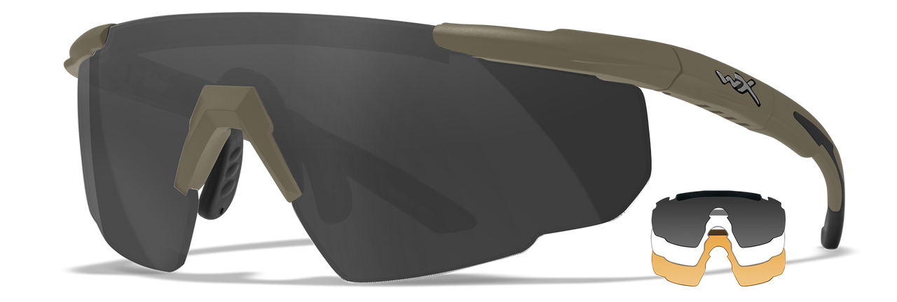 Wiley-X Saber Advanced Three Lens Interchangeable Safety Glasses Tan Frame