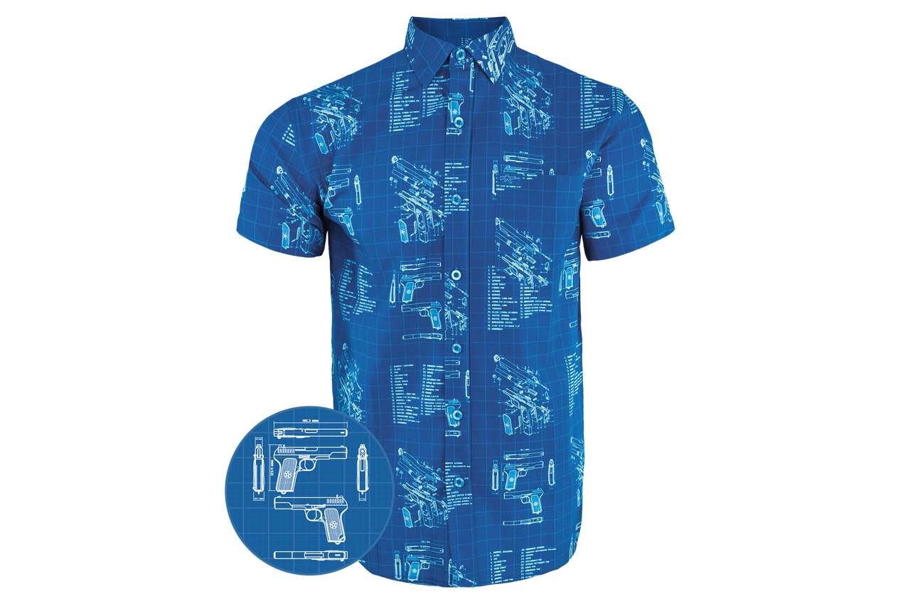 Retro Rifle Button Down Short Sleeve (Blueprint-Blue)