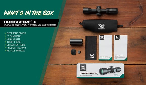 Vortex Crossfire® HD 1.5-5.5x32 Scout Illuminated Dead-Hold® 2A BDC (MOA) Scope