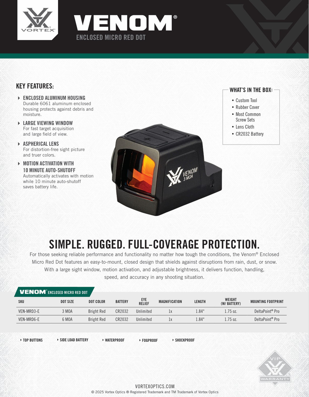 Vortex Venom Enclosed Micro Red Dot, 3 MOA