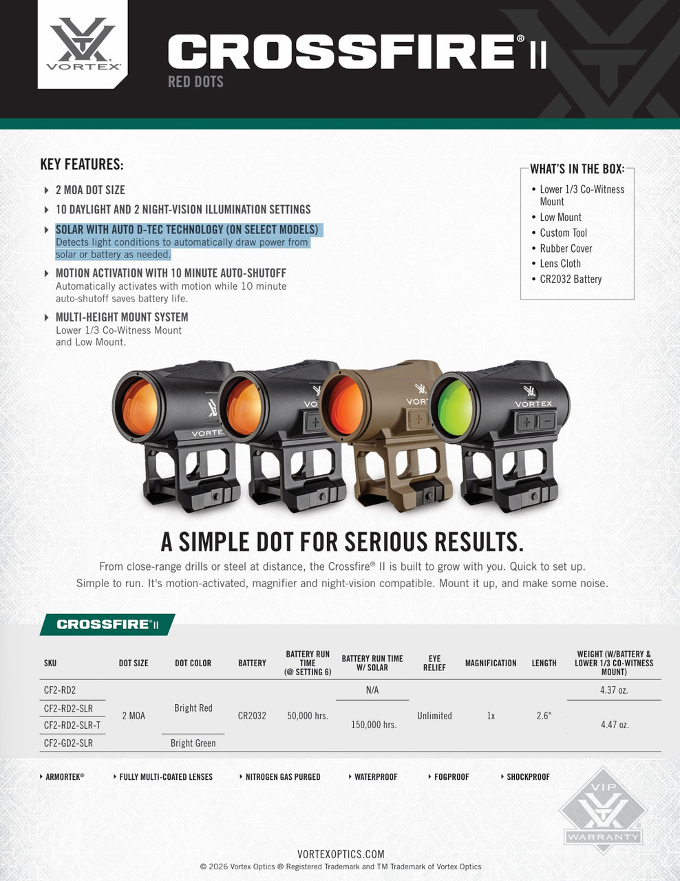 Vortex Crossfire II - Solar 2 MOA Red Dot - Tan - Select Shooting