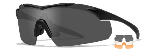 Wiley-X Vapor Three Lens Interchangeable Safety Glasses with Comm Temples (Black, Clear, Rust) Black Frame