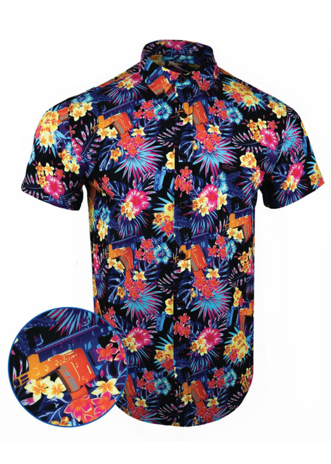 Retro Rifle Button Down Short Sleeve (Bliss Vector Black)