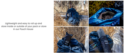 Need a safe spot for your Pouch?
Meet the Pouch House - crafted from lightweight, water-resistant fabric with a simple envelope-fold design. It’s the perfect house for your Pouch.

While rare, the wire on the Possum Pouch can sometimes rub against other items in your pack. The Pouch House solves this by creating a smooth barrier, so your Pouch slides in and out of your pack effortlessly.

Just loosely roll up your Pouch, tuck it into the Pouch House, and store it inside your pack or in an outer pocket for quick access.