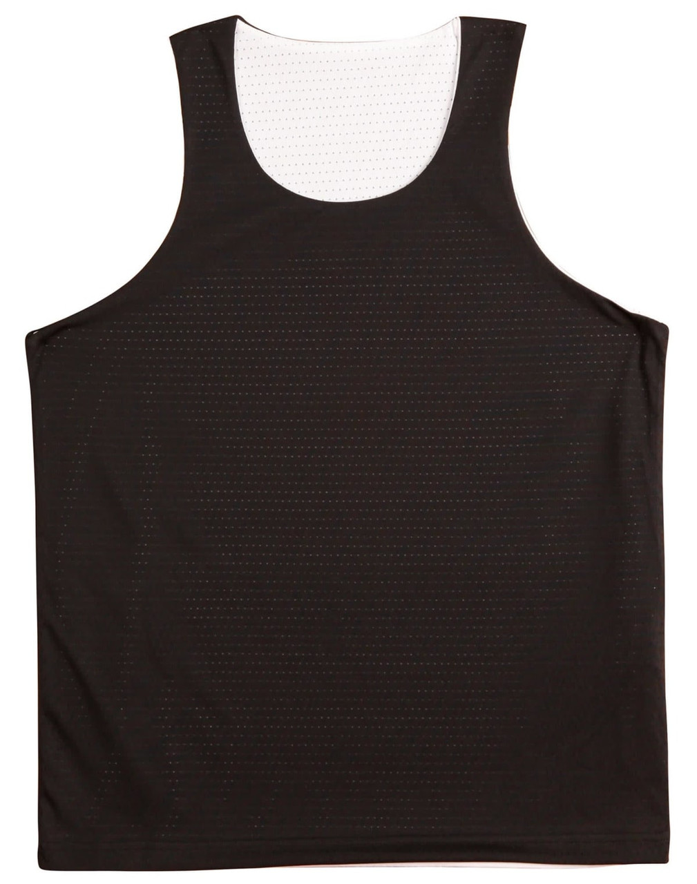 A black kids' basketball singlet featuring a sleeveless design and a mesh texture, includes a logo.