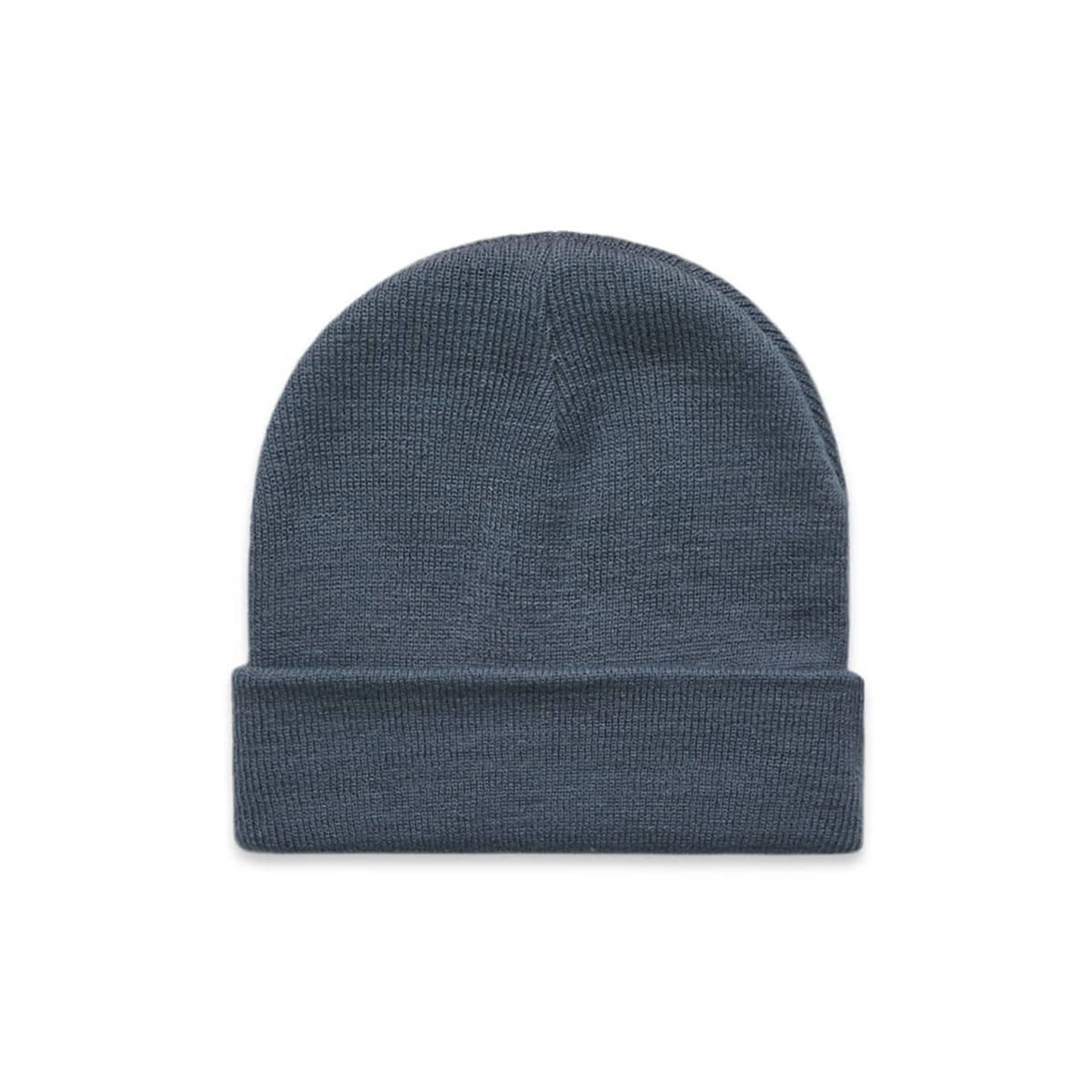A cuff beanie in a dark grey hue, featuring a fold-over design and a subtle logo.