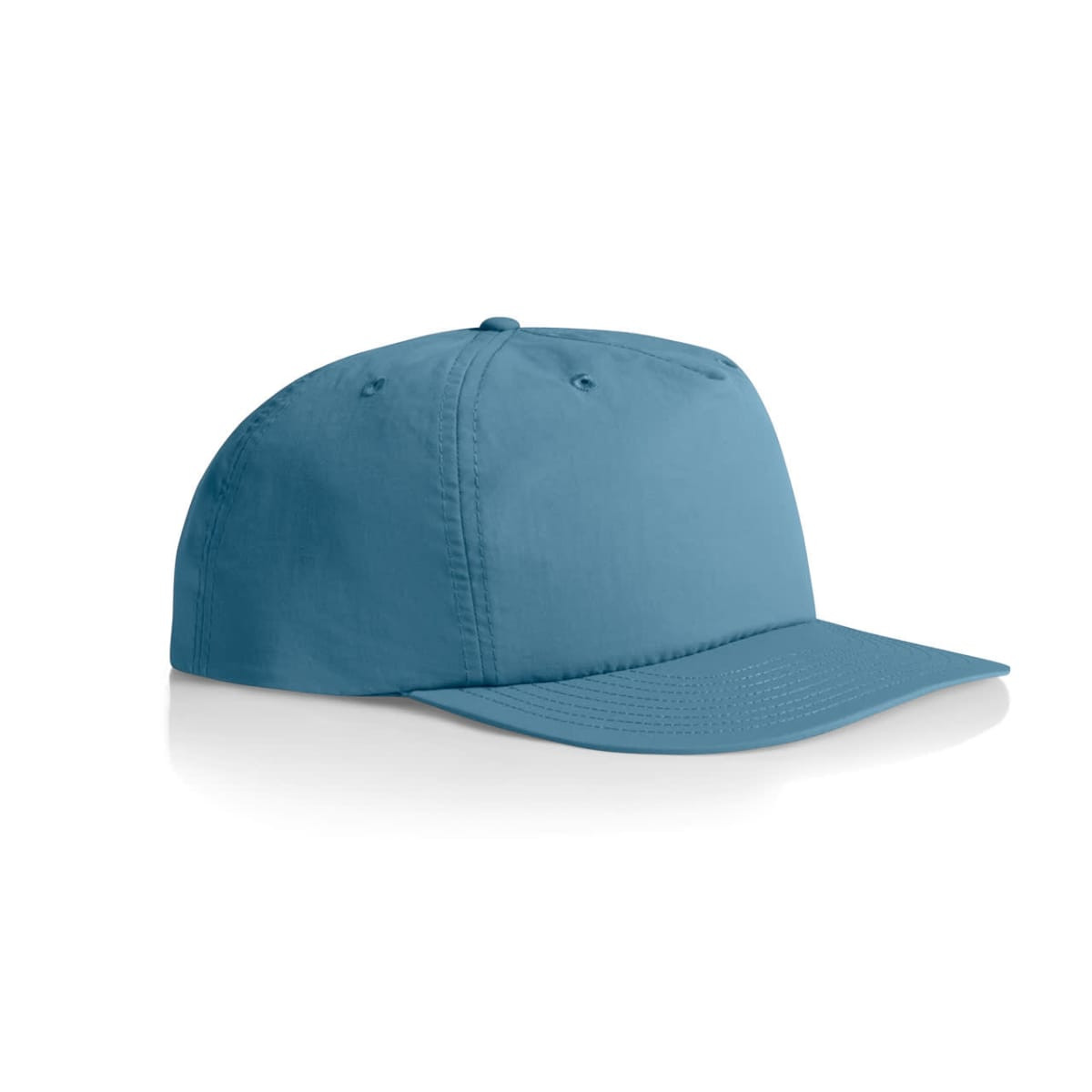 A blue cap with a structured design and curved brim, featuring an unspecified logo.