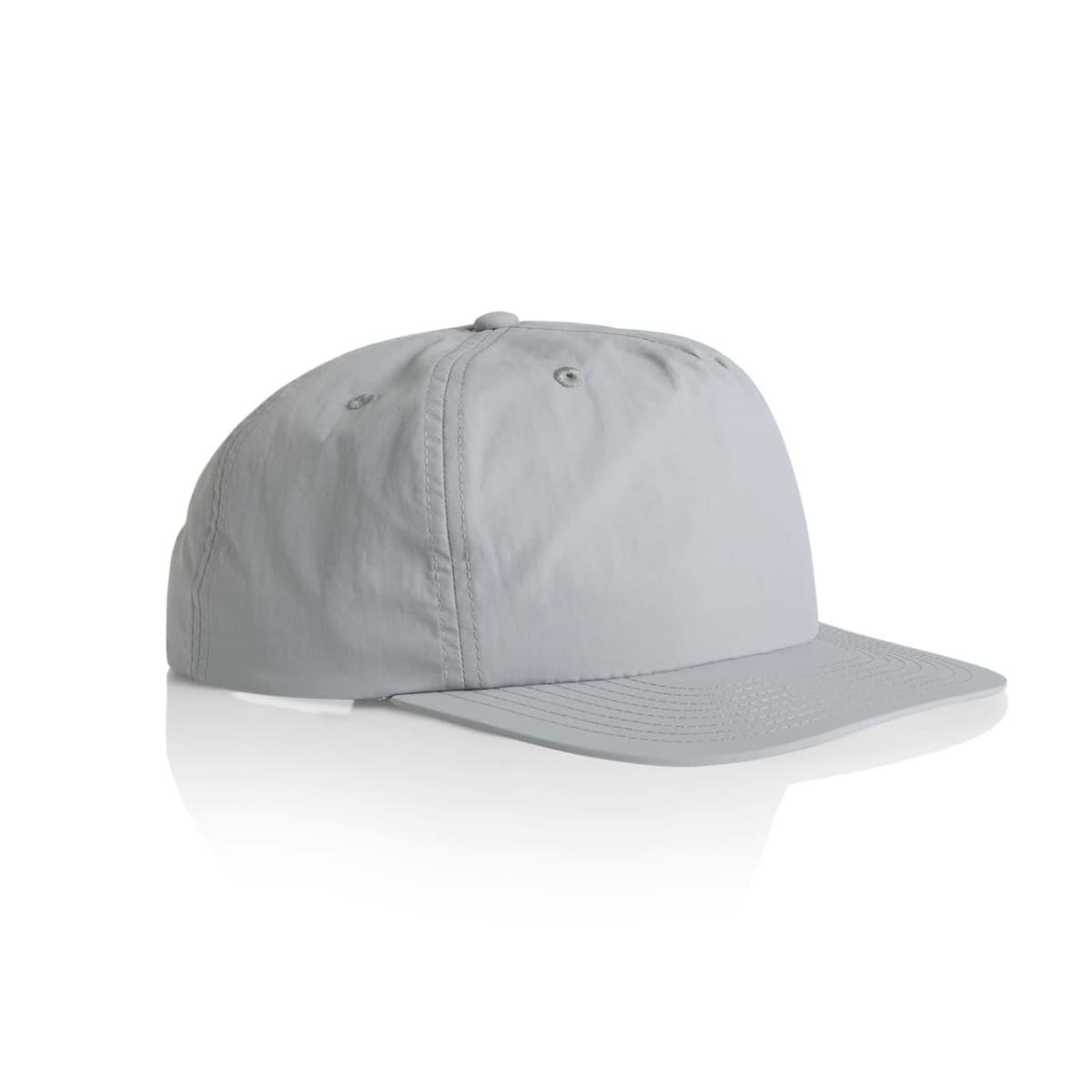 A light grey cap with a curved peak and a logo on the front, featuring a simple, casual design.