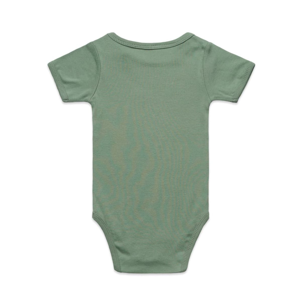 A green organic infant one-piece with short sleeves, featuring a smooth back design and no visible branding.