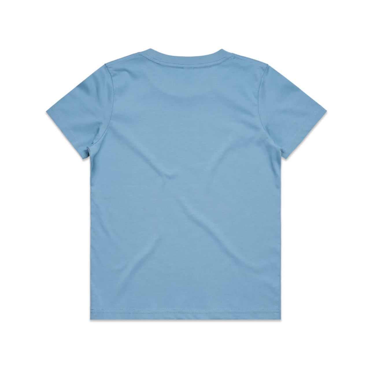 A light blue kids' t-shirt with a simple, plain design and no visible branding on the back.