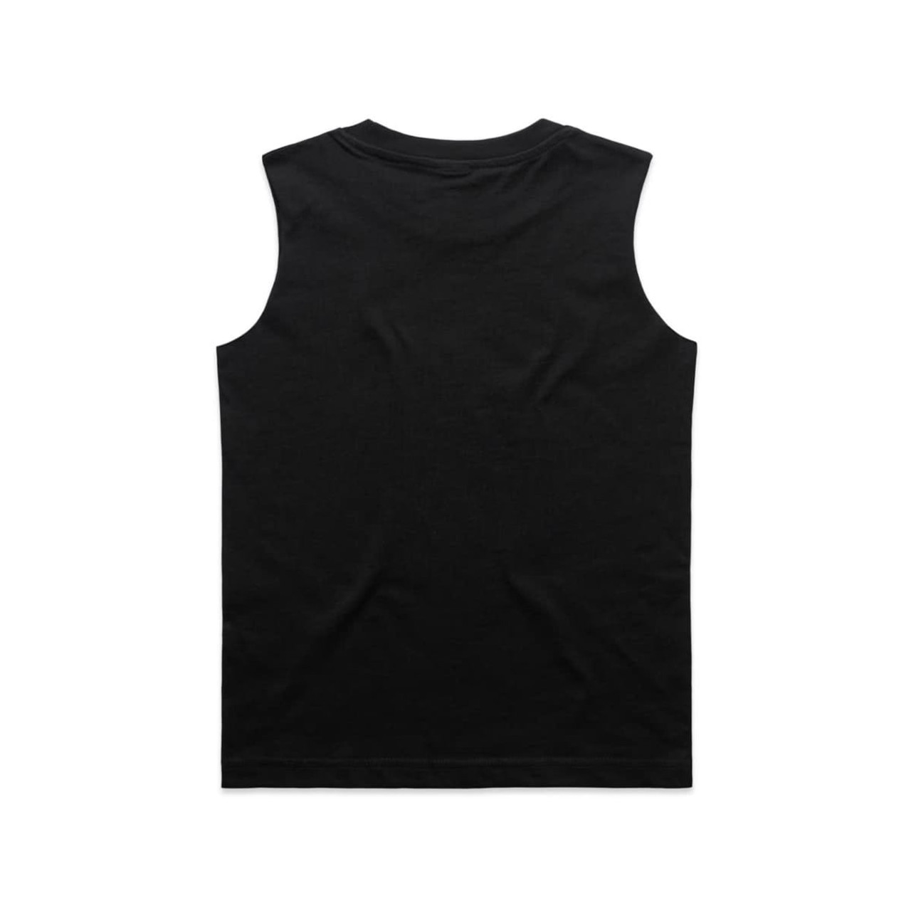 A black sleeveless tank top with a simple design, featuring a logo at the back.