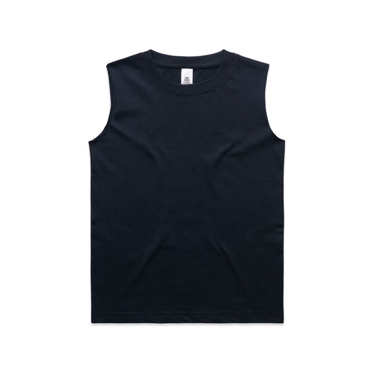 A black singlet tank top featuring a simple design and a label inside the neckline. It has a logo in the corner.