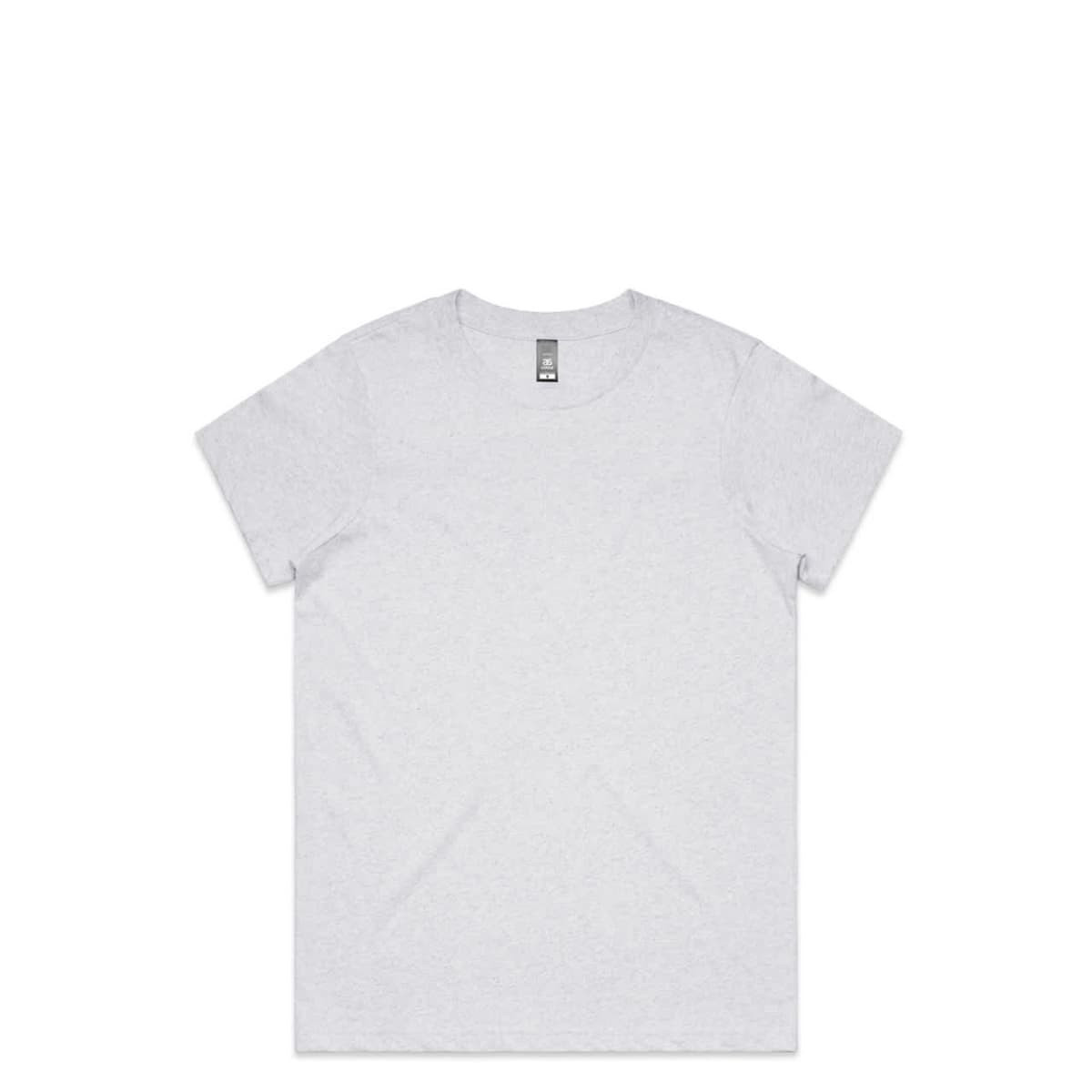 A grey t-shirt with short sleeves and a round neckline. The shirt features a logo on the label.