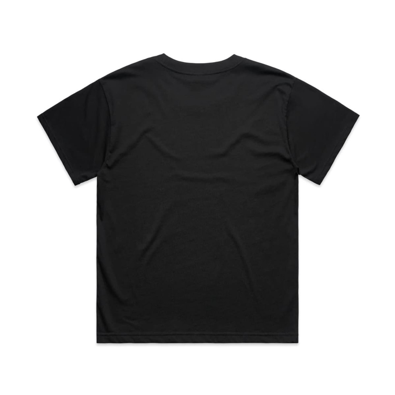 A black unisex T-shirt featuring a simple, classic design with short sleeves and a crew neck.