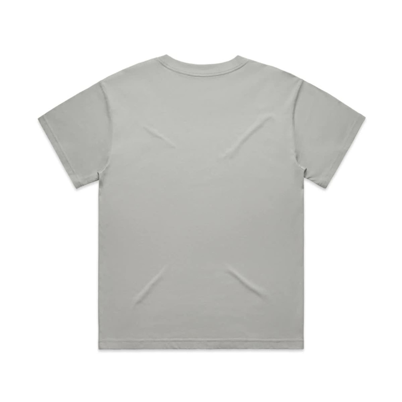 A plain, grey T-shirt featuring a standard crew neck and short sleeves, with a simple logo.