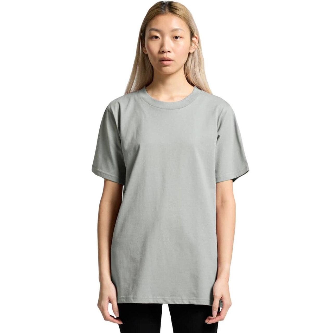 A light green classic tee shirt with short sleeves, featuring a logo on the front.