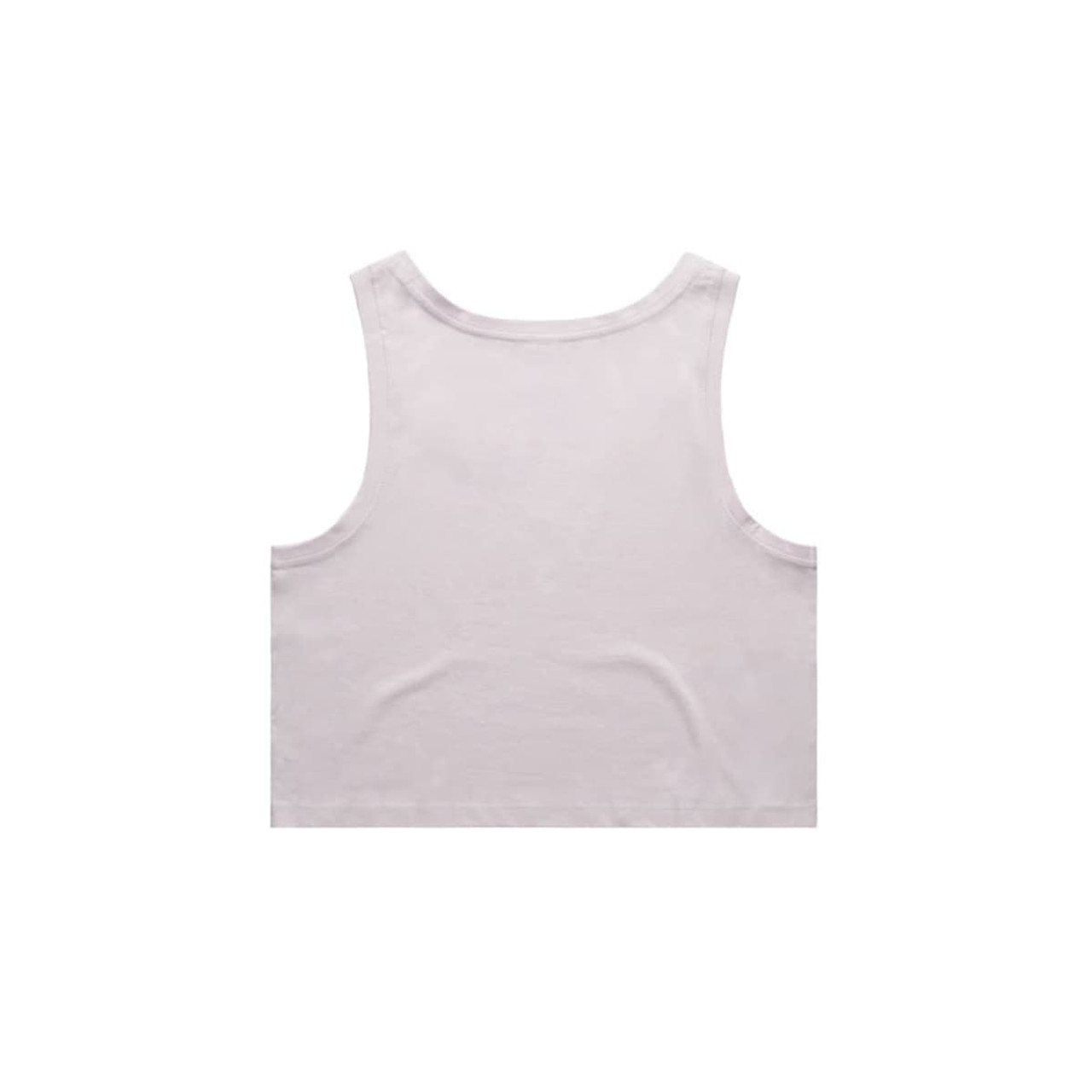 A pale pink crop singlet with a simple design, showcasing the back view. It features a plain fabric and has a logo.