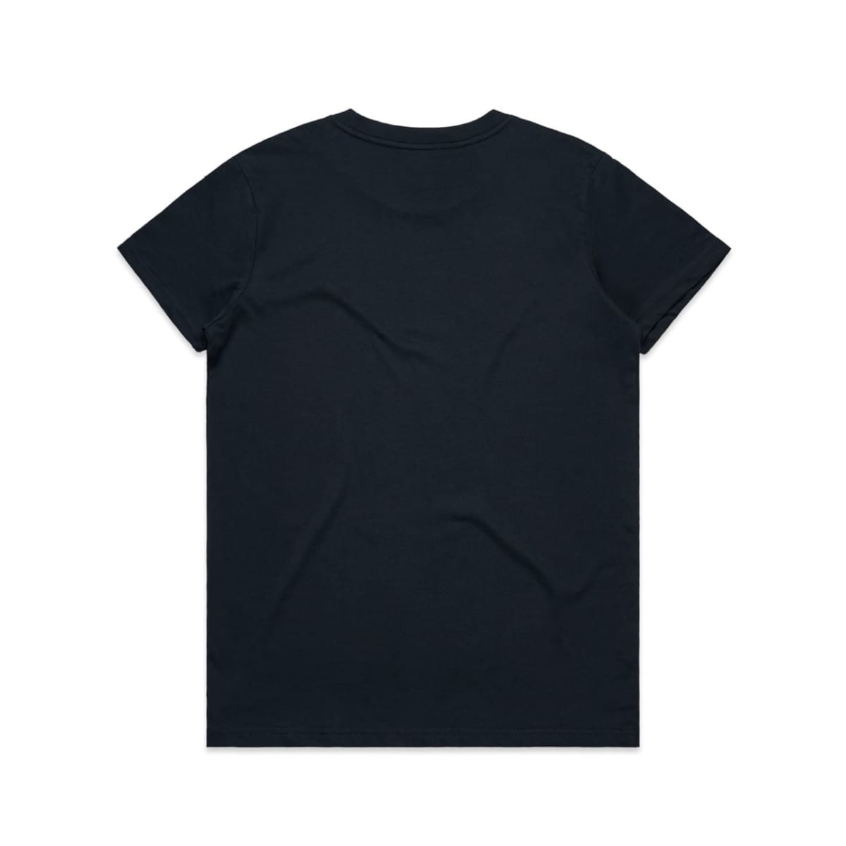 A plain black t-shirt with a classic crew neck and short sleeves, featuring no visible branding.