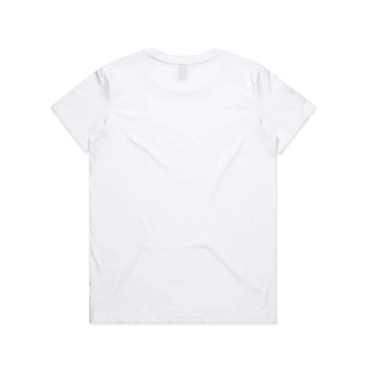 A plain white t-shirt with a standard round neck and short sleeves. It features a logo on the back.
