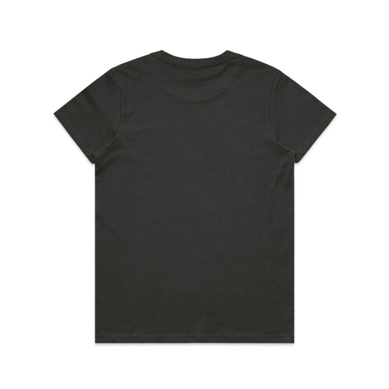 A black basic t-shirt with a simple design and a logo on the back.