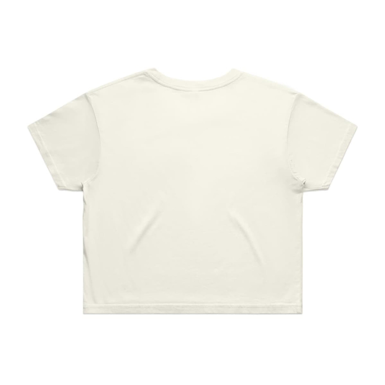 A light green crop tee with short sleeves and a simple design, featuring a logo on the back.