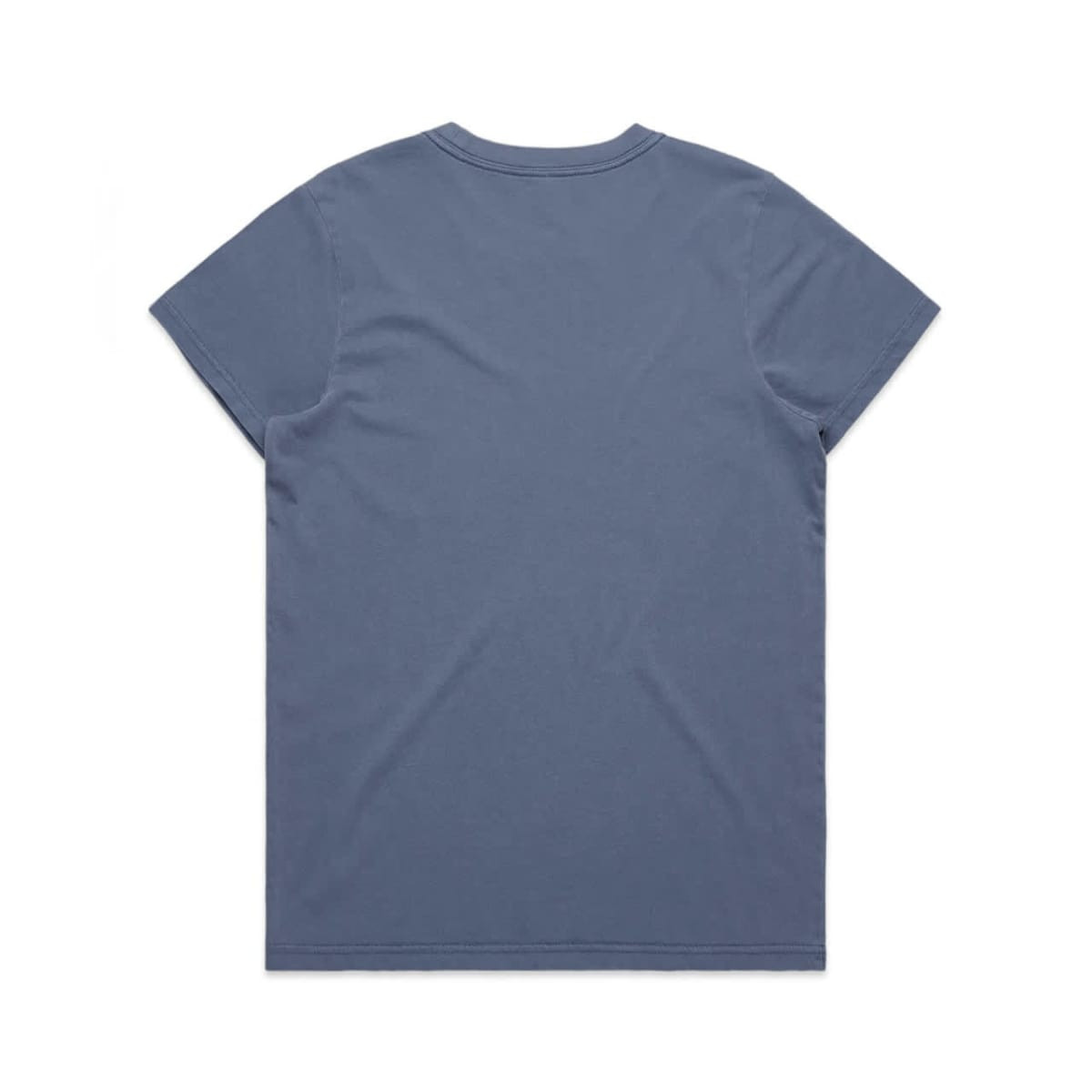 A blue T-shirt featuring a simple design, with a logo on the back. It has short sleeves and a round neck.