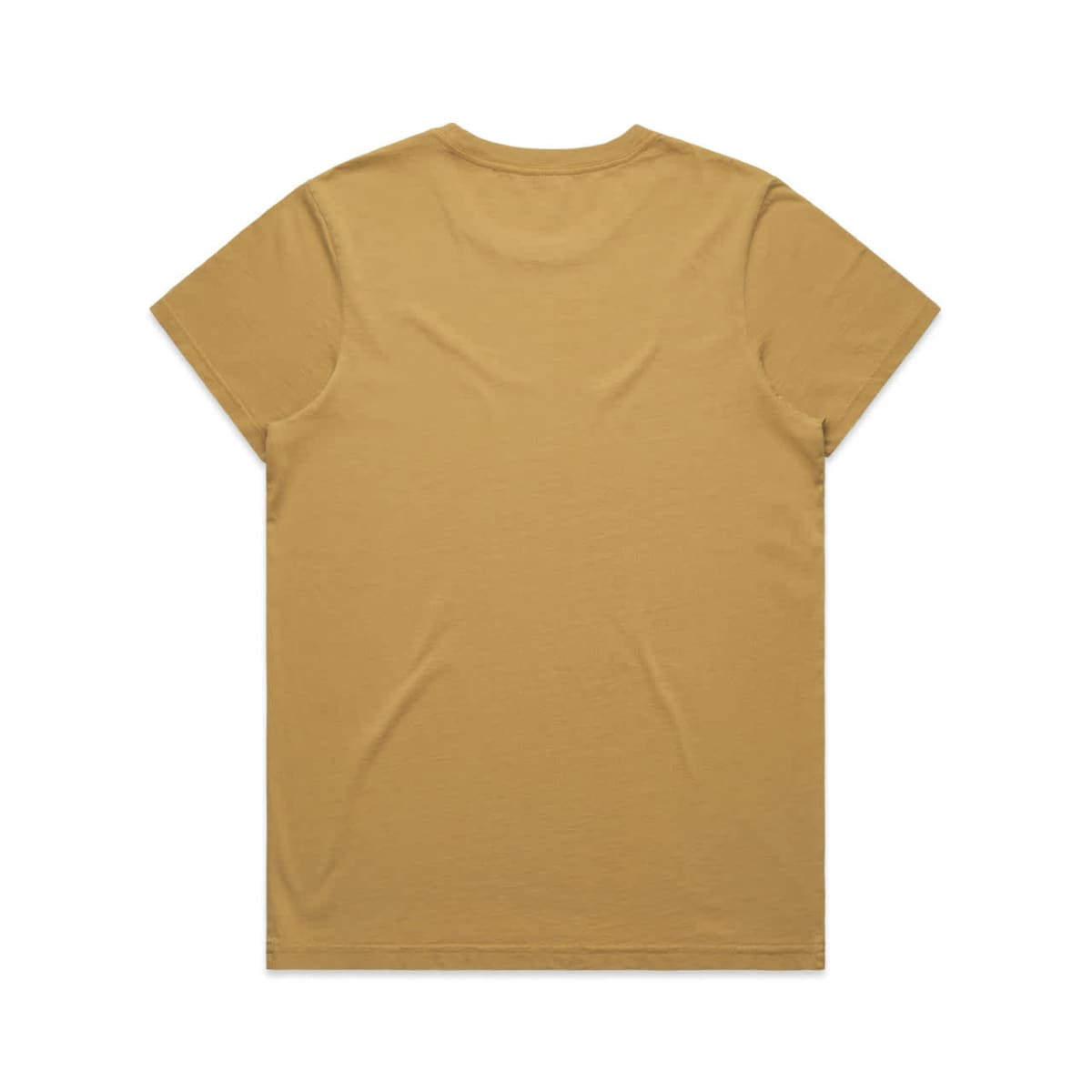 A plain, faded maple-coloured T-shirt with short sleeves and a simple back design. It features a logo.