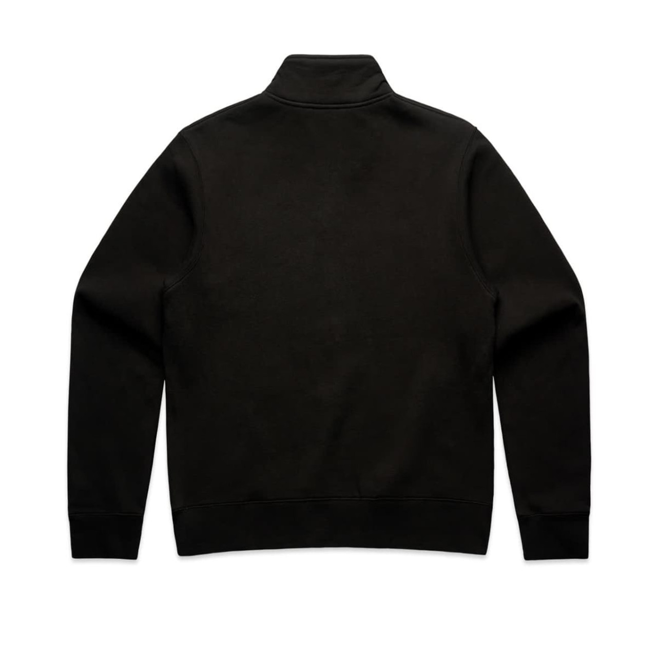 A dark green half-zip crew jumper with long sleeves and a high collar. The back view shows a simple design.