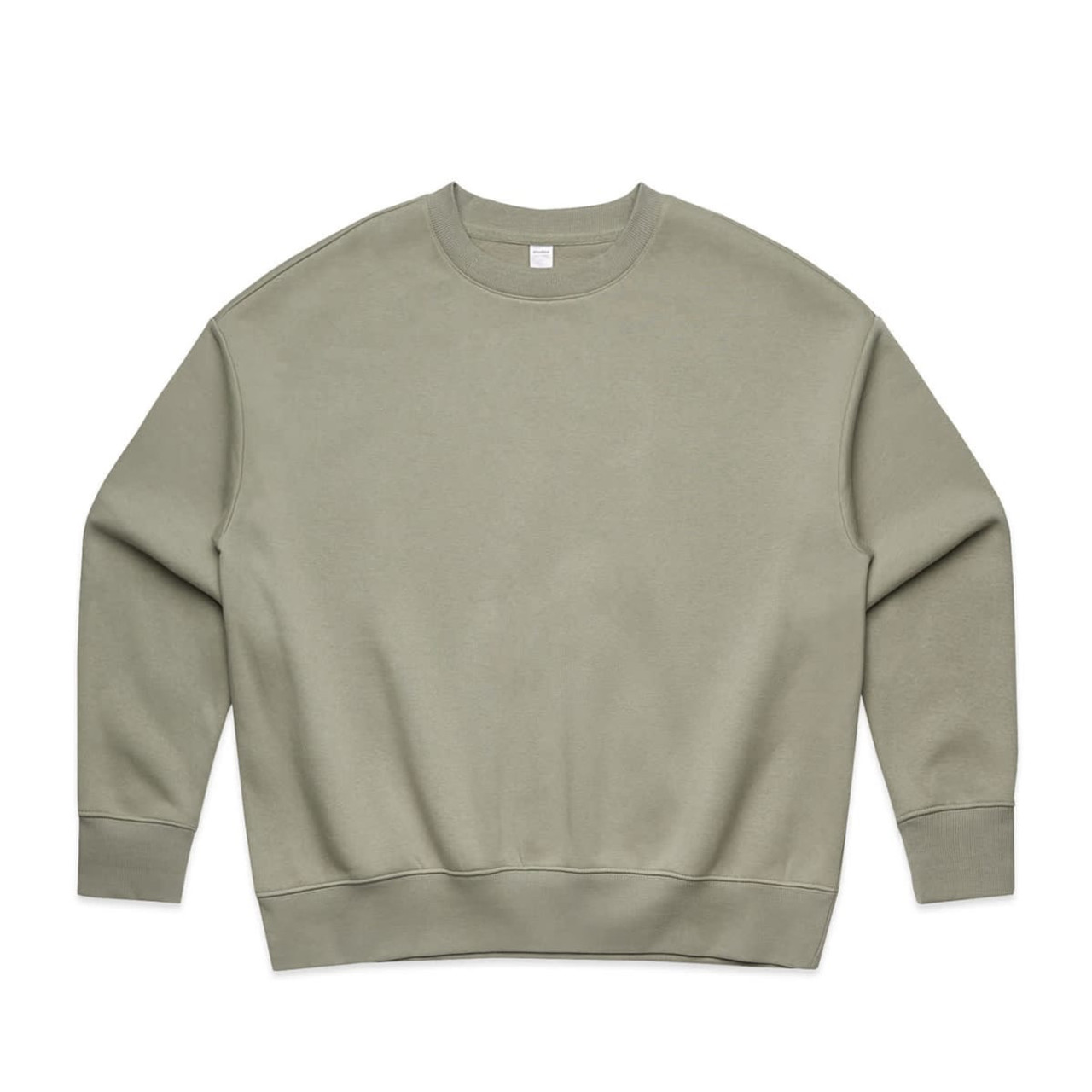A green crew jumper with a relaxed fit and rounded neckline, featuring long sleeves and a ribbed hem.
