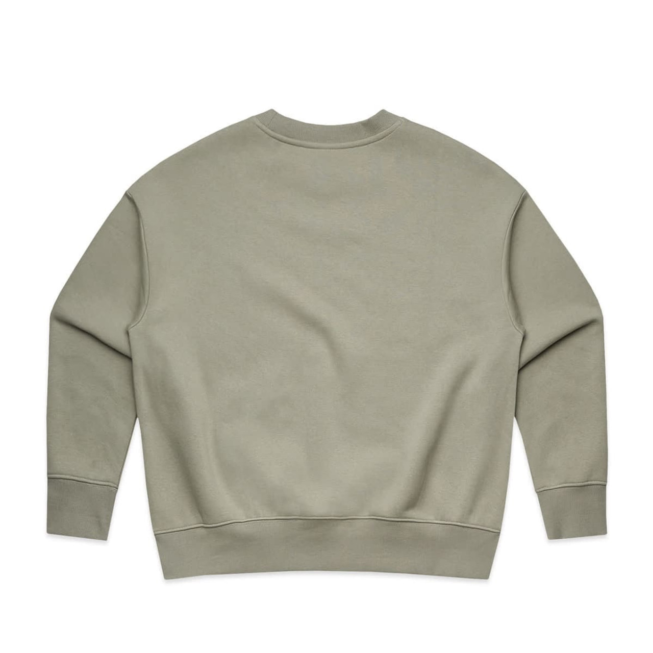 A light olive green crew jumper featuring long sleeves and a relaxed fit. The back is plain with no visible branding.