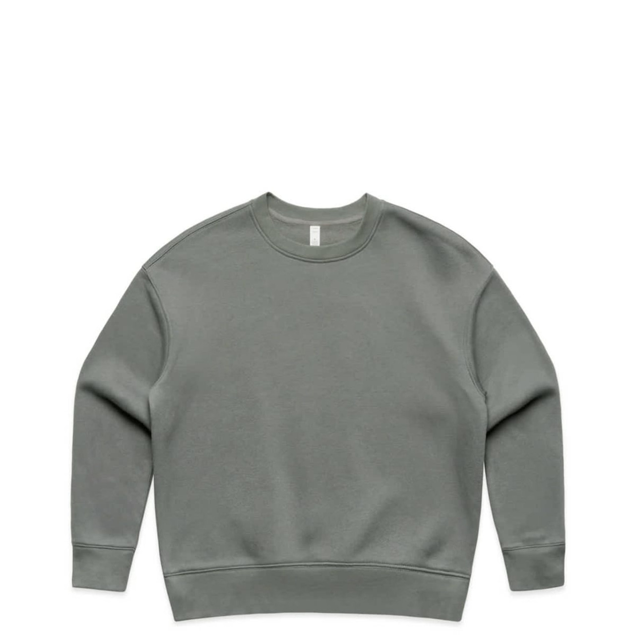 A green crew jumper with a simple design and a round neckline, featuring long sleeves and a ribbed hem.