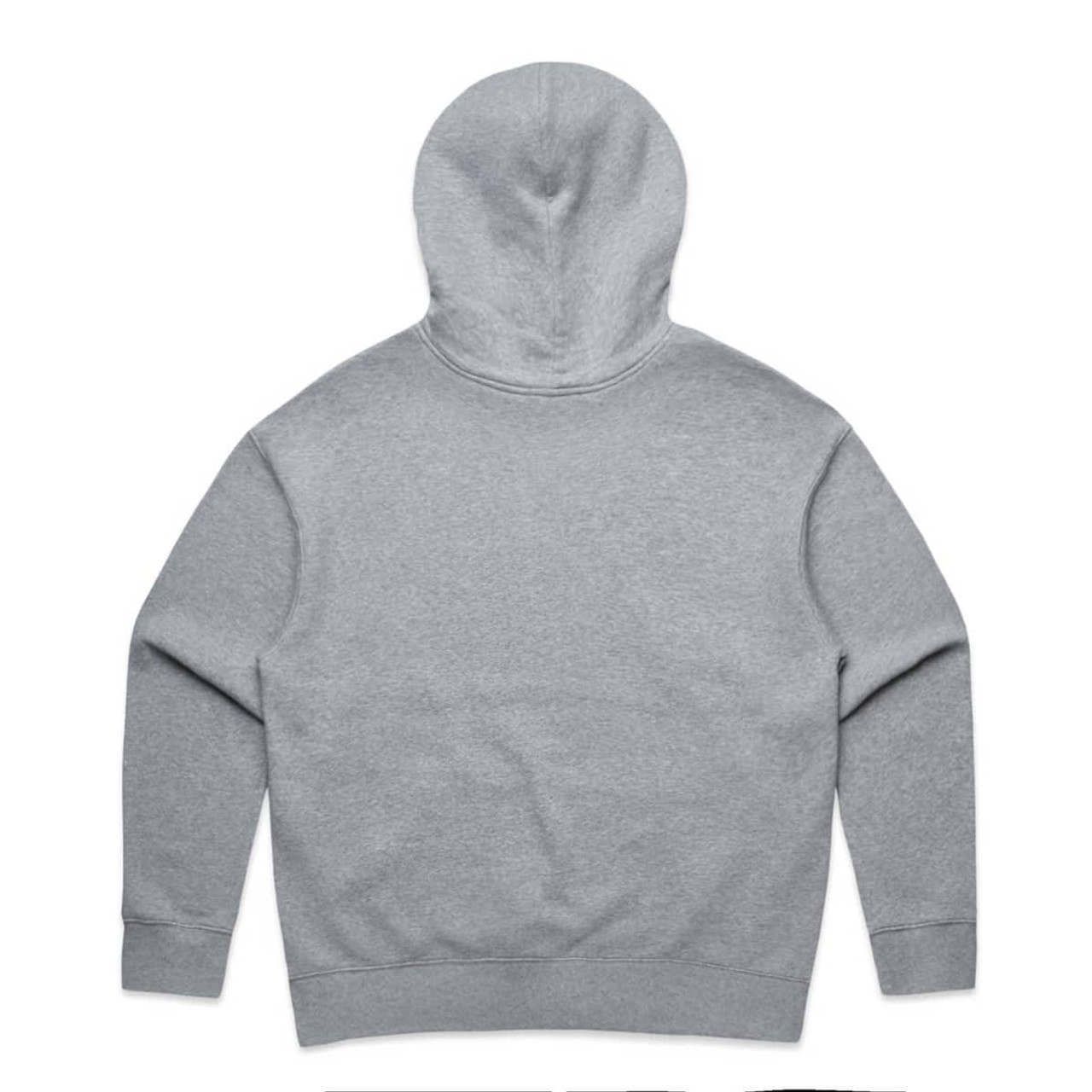 A grey hoodie featuring a high neck and large hood, with long sleeves and no visible branding.
