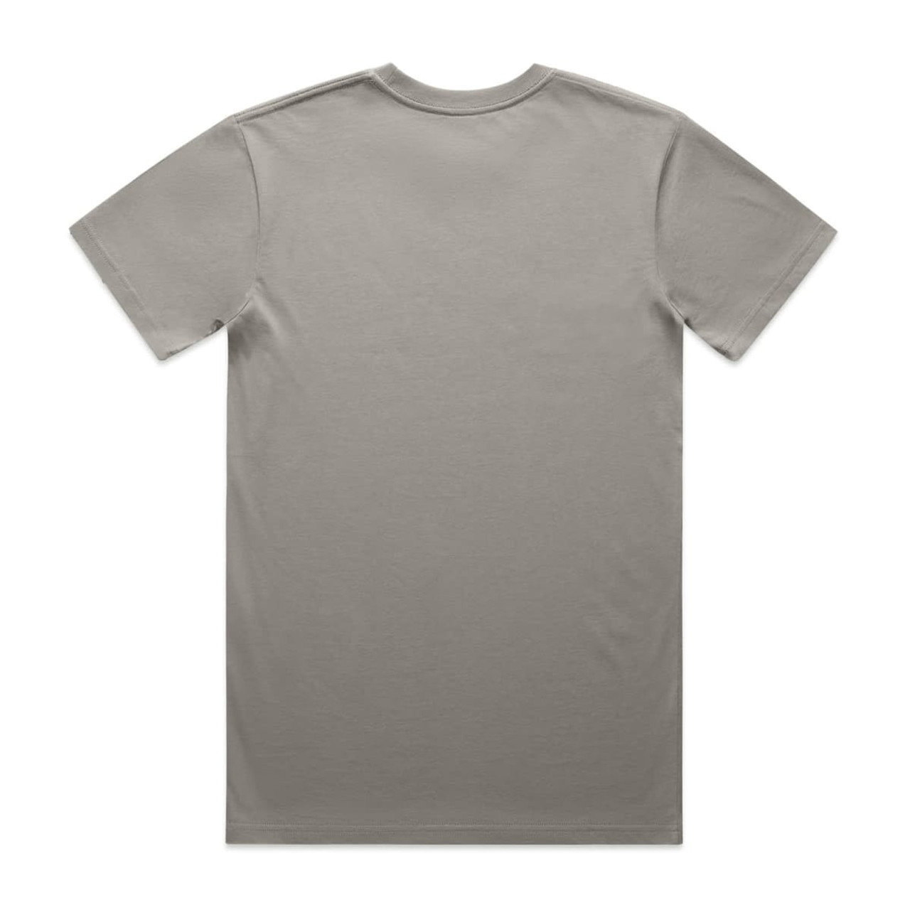 A plain grey organic cotton T-shirt featuring a back view. The shirt has a simple design and includes a logo.