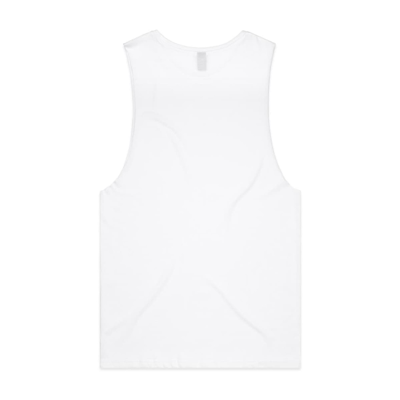 A white sleeveless tank top with a plain back and a small logo.
