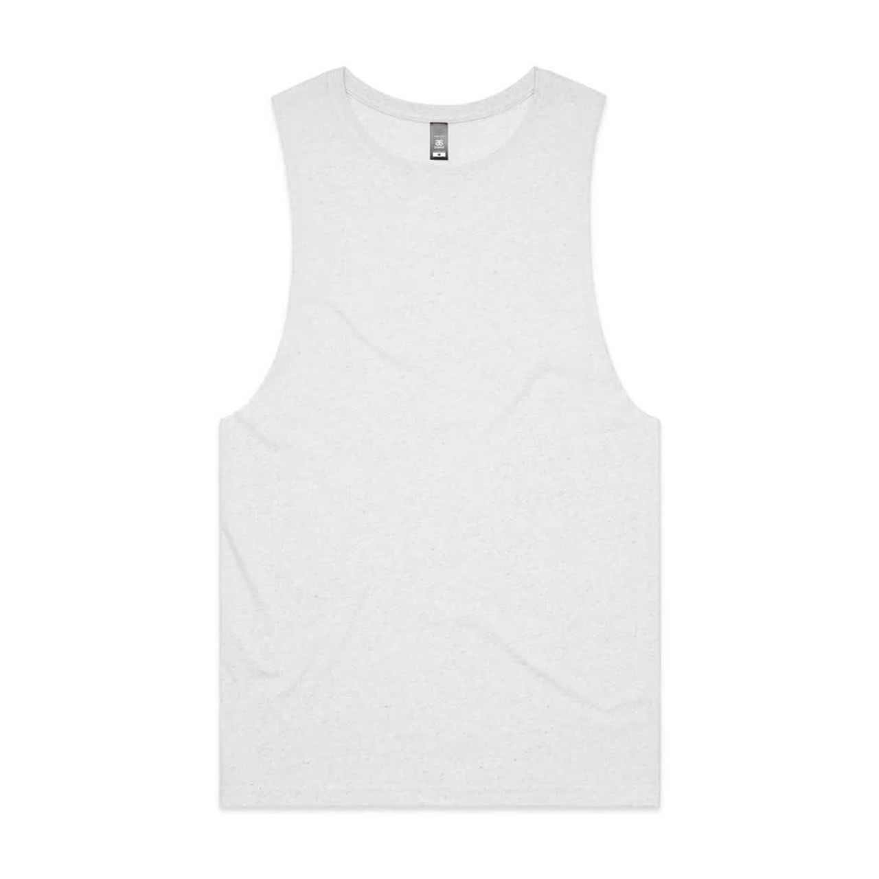 A light grey singlet tank top with a round neckline and a logo on the label.