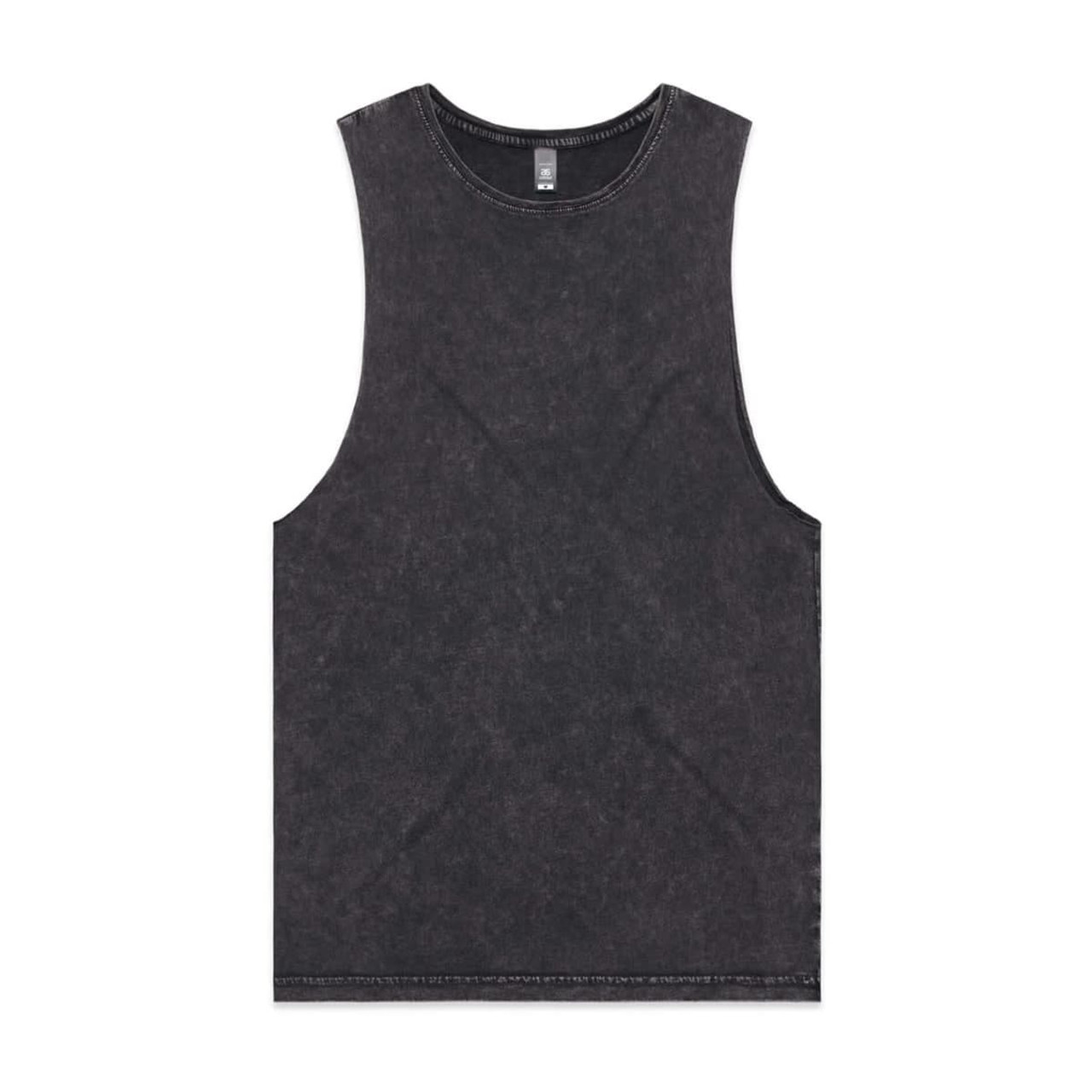 A stone wash black tank top with a classic sleeveless design and a subtle logo.