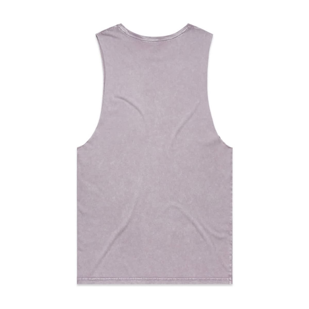A stone wash purple tank top with a sleeveless design and a logo. Features a relaxed fit and soft fabric texture.
