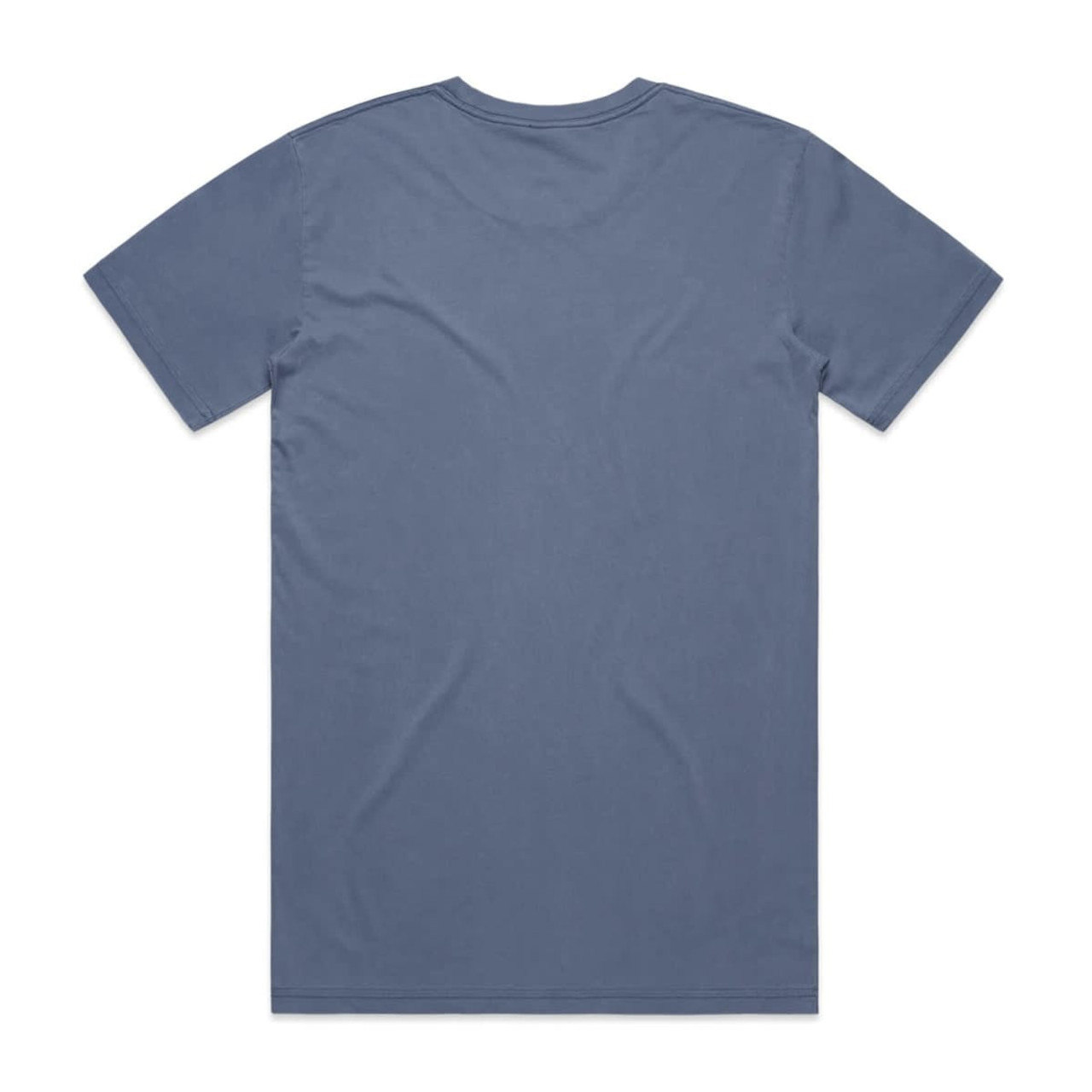 A faded blue T-shirt with a simple design and no visible branding. The back view reveals a relaxed fit and short sleeves.